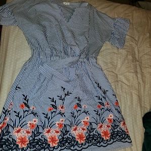 Blue and white stripe dress, ties in front